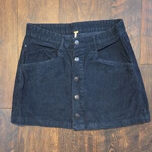 Black Corduroy Button-Front Mini Skirt